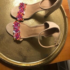 Charlotte Russe Beige Heels with Colorful Floral Accents